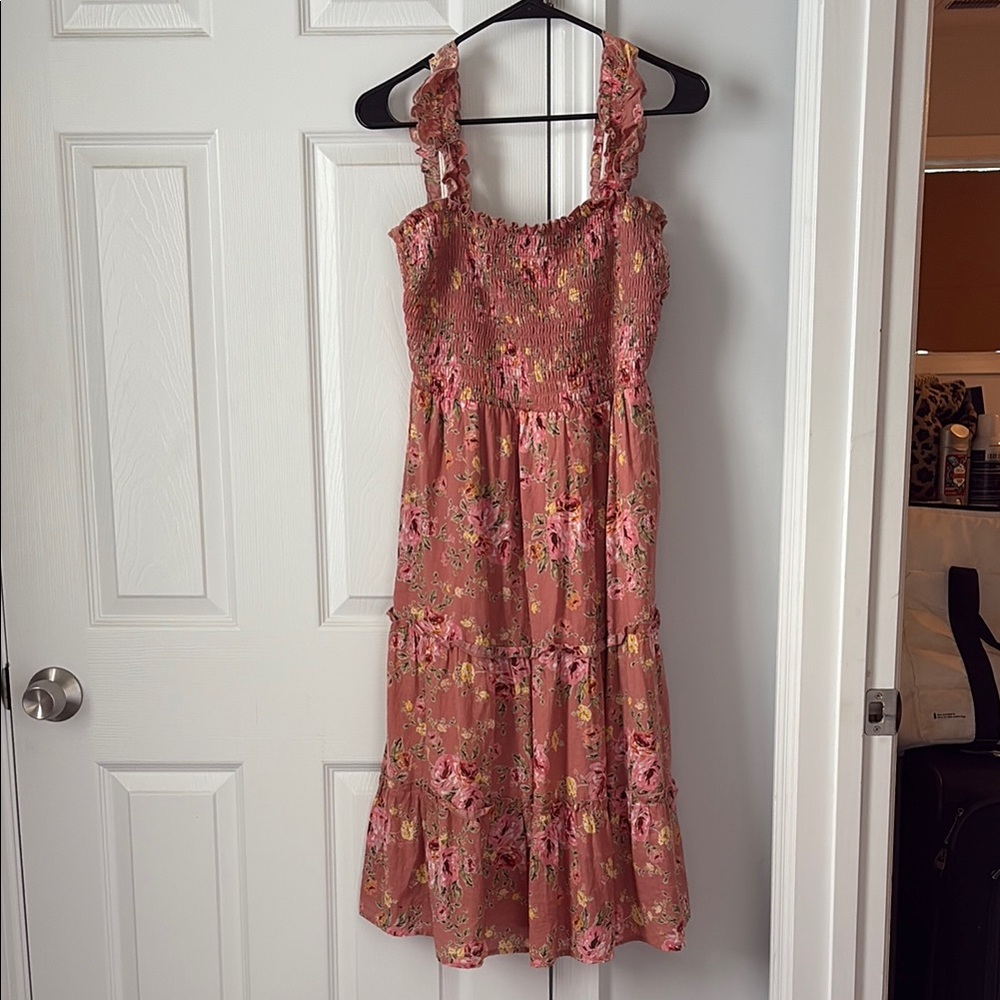 Pink and yellow floral Tiered sundress